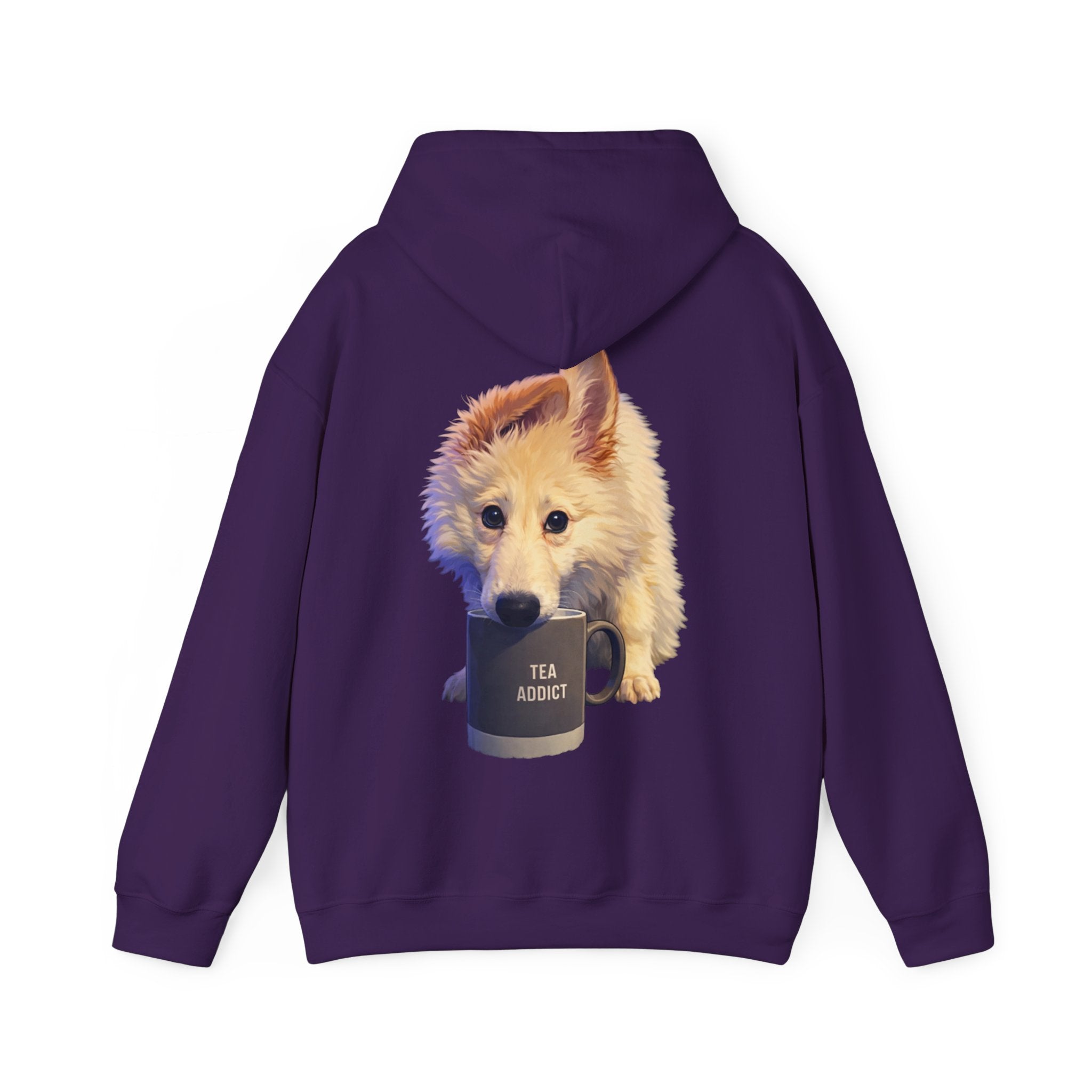 Cute Fluffy Dog With Tea Mug Adult Hoodie | Dog Illustration Sweatshirt