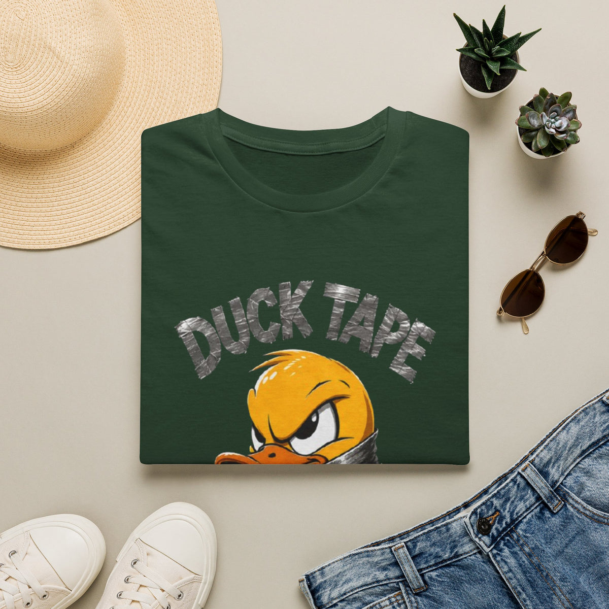 Duck Tape Adult T-Shirt — Funny Angry Duck Wrapped in Duct Tape Graphic Tee