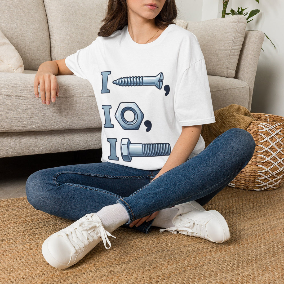 Screw, Nut & Bolt Graphic Adult T-Shirt — I (screw), I (nut), I (bolt) Novelty Tee