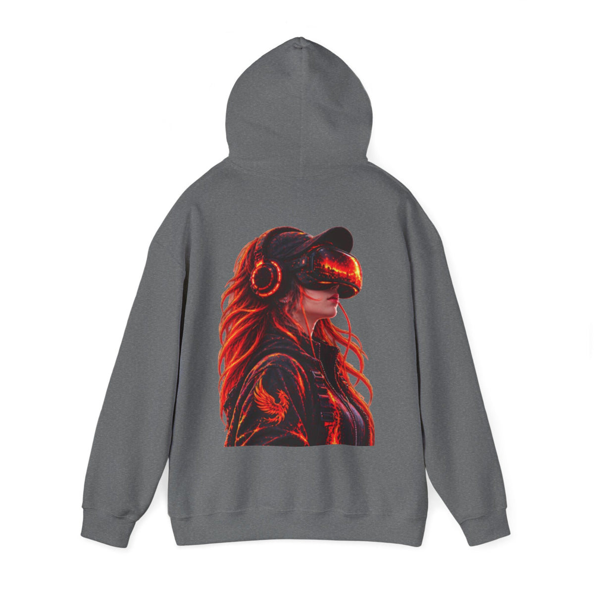VR Headset Adult Hoodie — Futuristic Gamer Portrait Graphic Hooded Sweatshirt