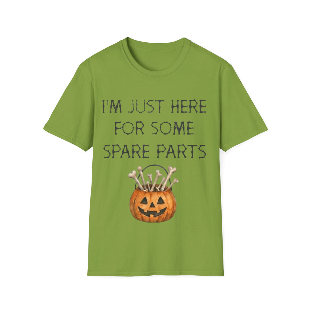 Halloween Pumpkin Jack-o'-Lantern Adult T-Shirt — "I'm Just Here For Some Spare Parts"
