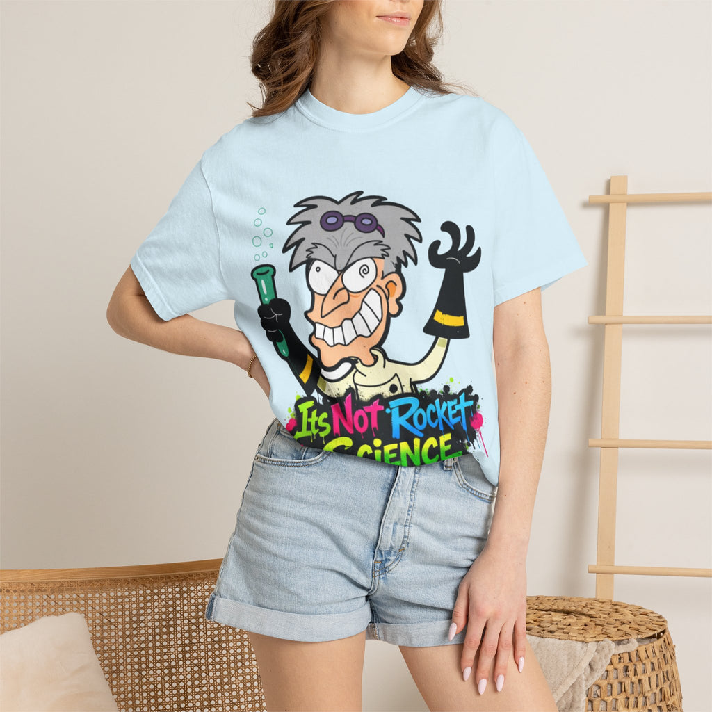 Science Cartoon  Adult T-Shirt — "It's Not Rocket Science" Lab Mad Scientist Tee