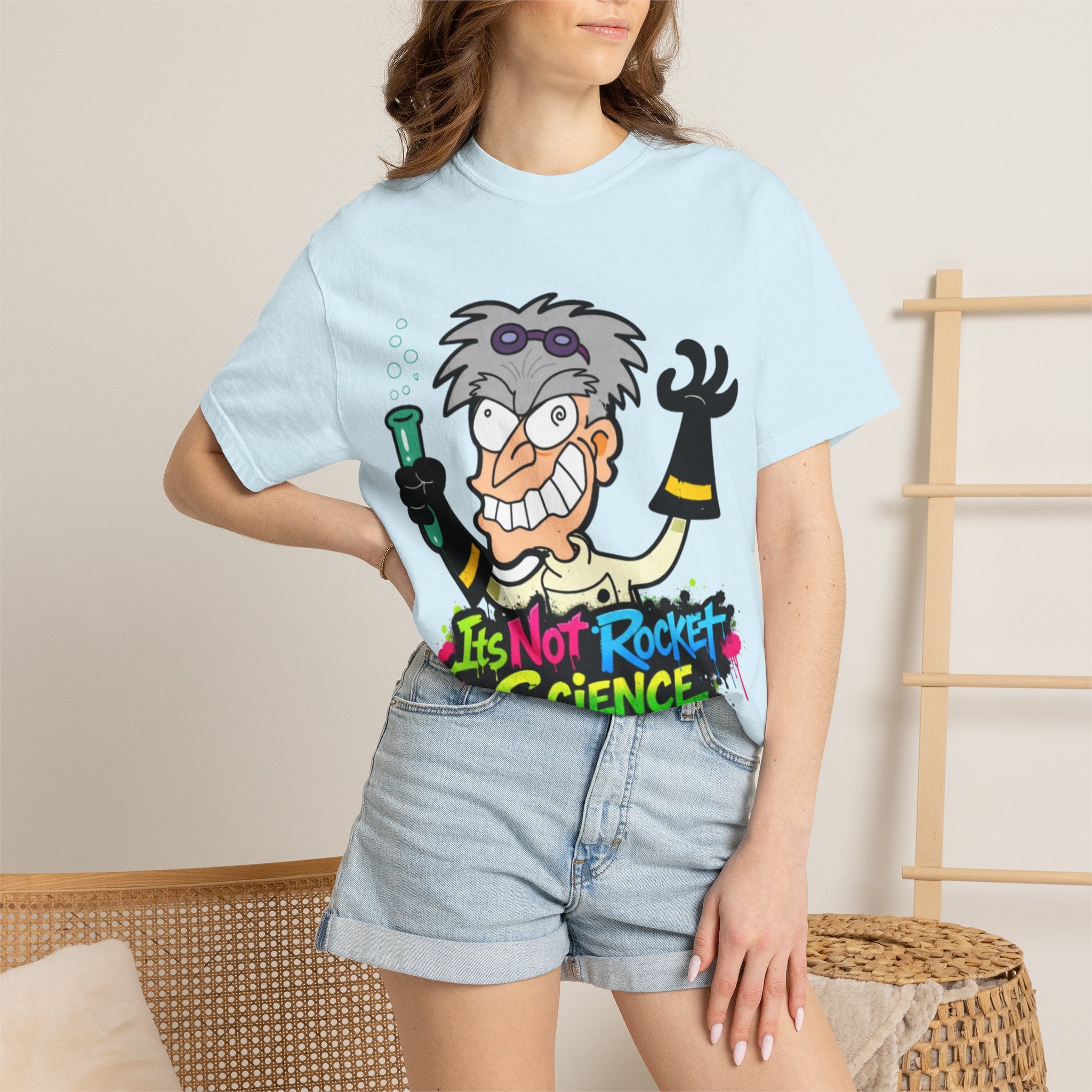 Science Cartoon  Adult T-Shirt — "It's Not Rocket Science" Lab Mad Scientist Tee