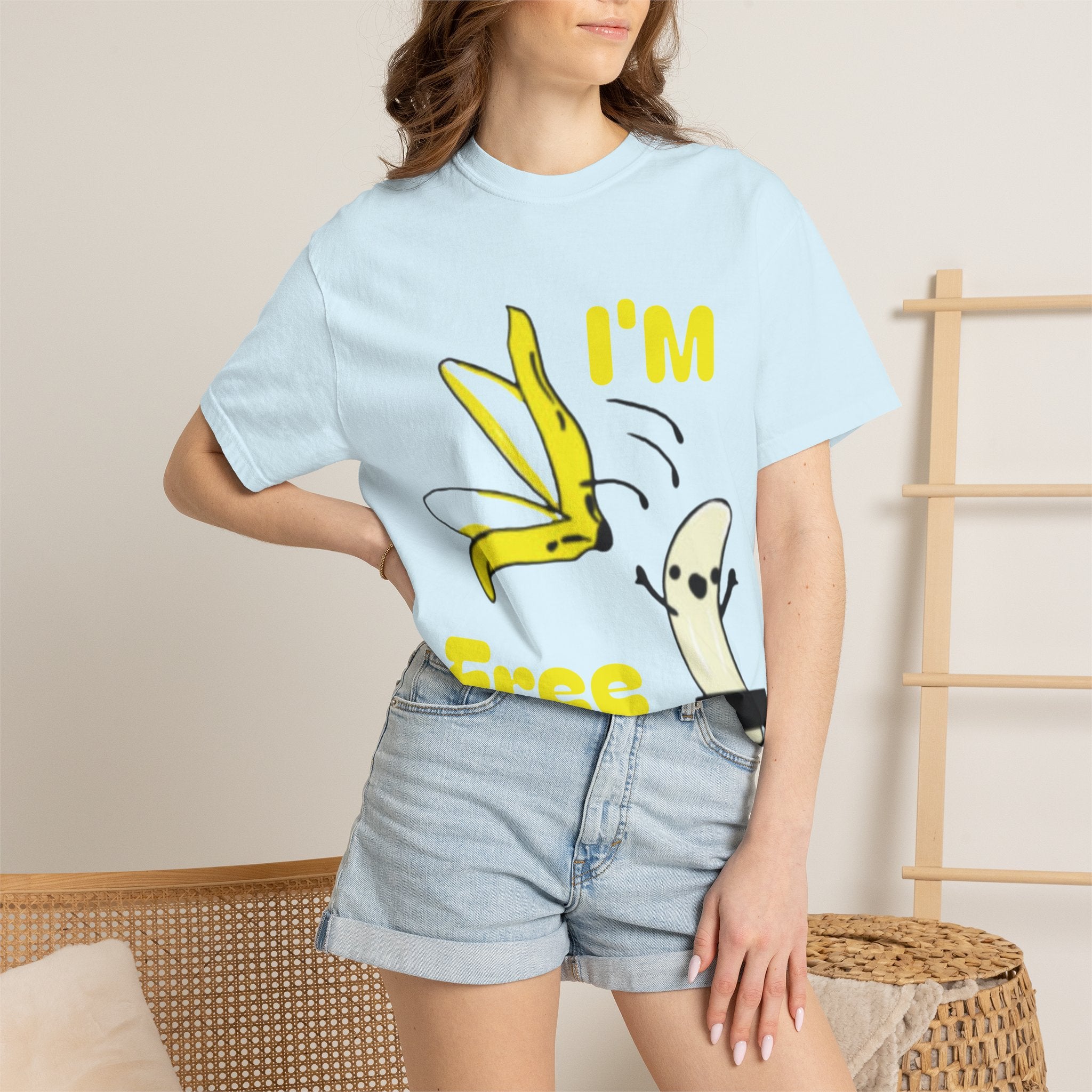Banana Skateboard Adult T-Shirt — "I’m Free" Cute Skateboarding Banana Graphic Tee