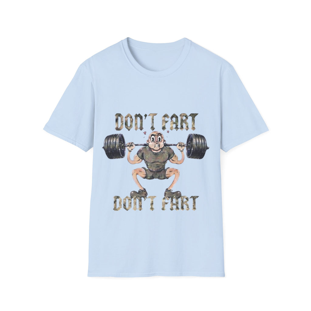 Don't Fart Weightlifting  Adult T‑Shirt — Funny Gym Workout Tee