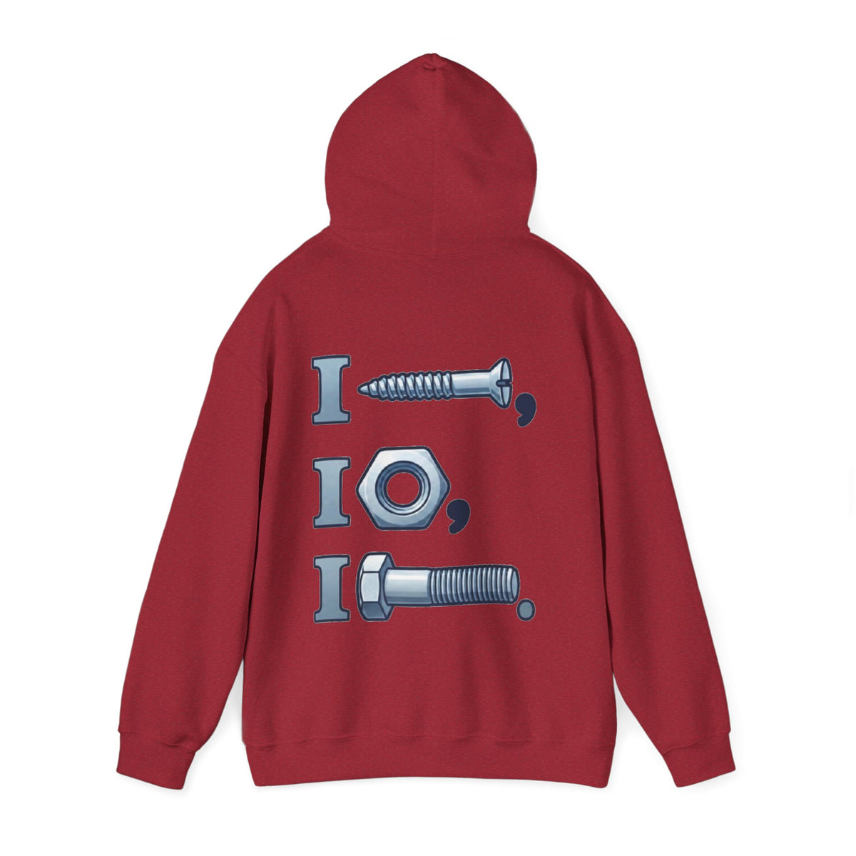 Screw, Nut, Bolt Adult Hoodie — Mechanical Pun Graphic Hooded Sweatshirt