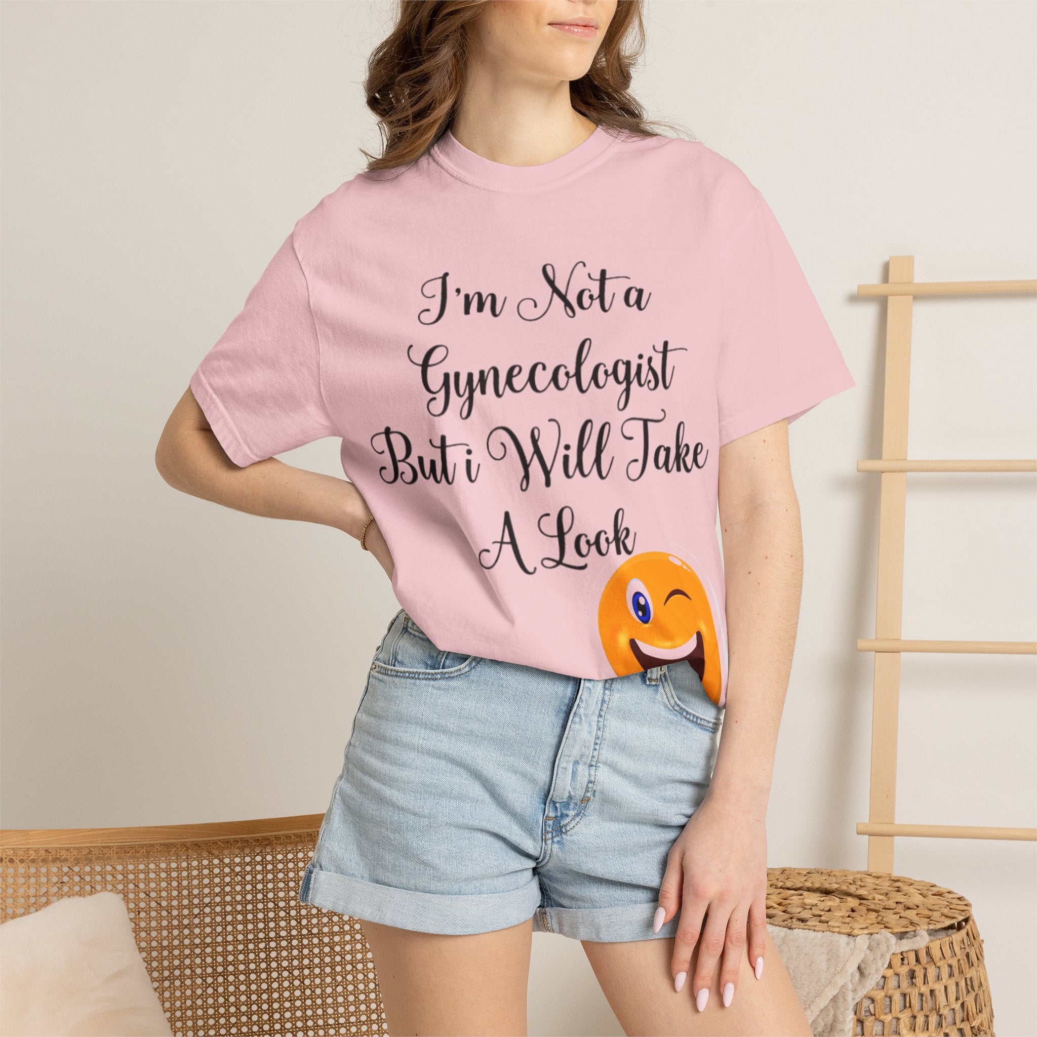 Funny Gynecologist Joke Adult T-Shirt — "I'm Not a Gynecologist But I Will Take a Look" Emoji Tee