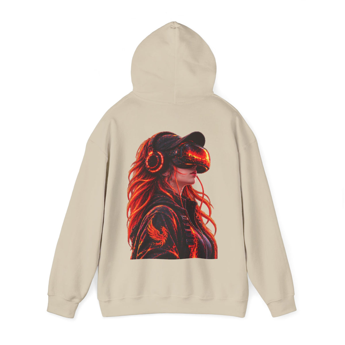 VR Headset Adult Hoodie — Futuristic Gamer Portrait Graphic Hooded Sweatshirt