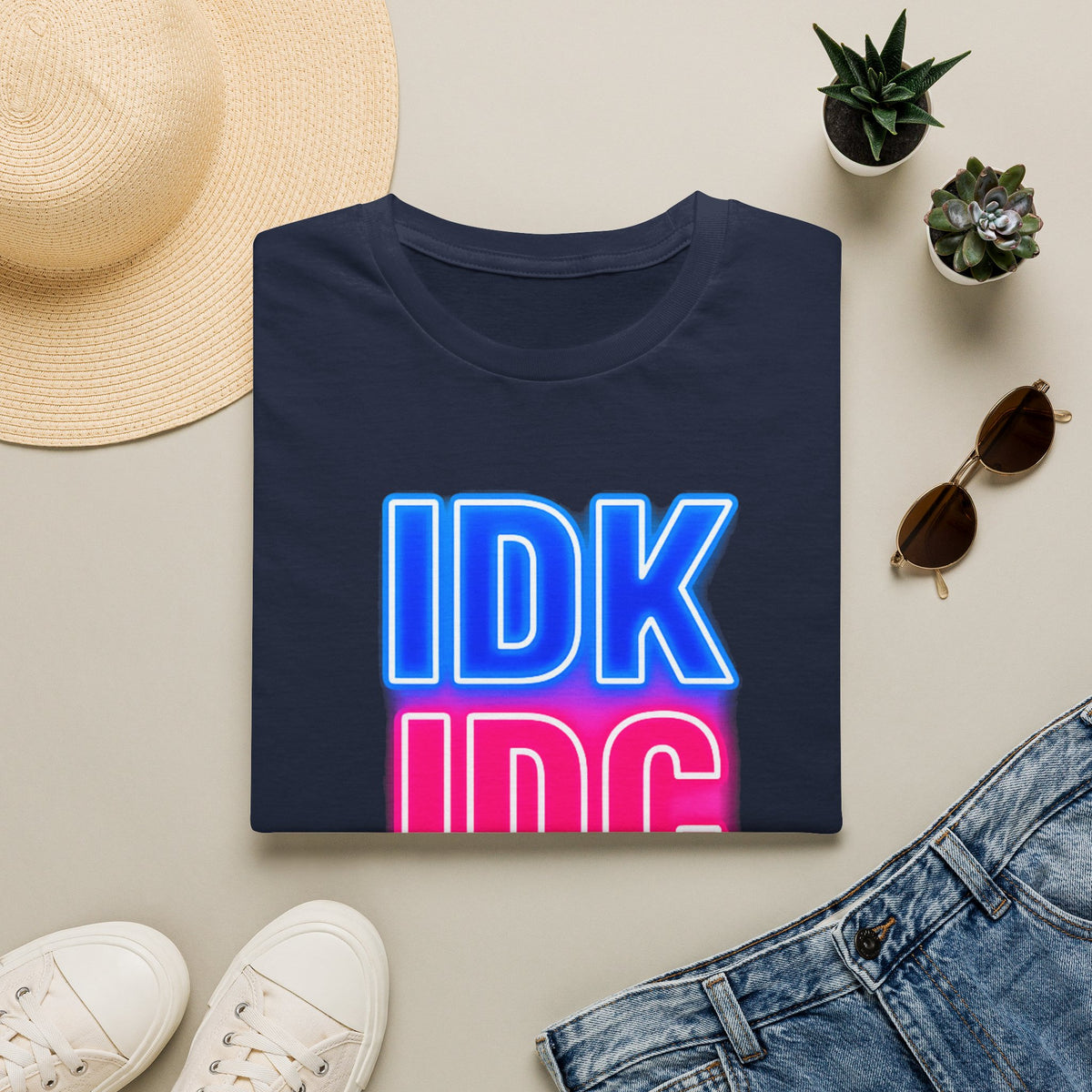 IDK IDC Dilligaf Graphic Adult T-Shirt – Neon Retro Statement Tee