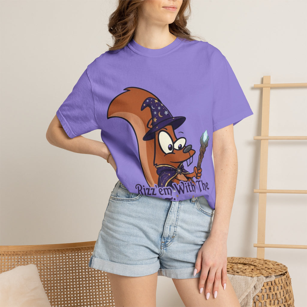 Wizard Squirrel Adult T-Shirt — "Rizz 'em With The Tism" Cute Magic Cartoon Tee