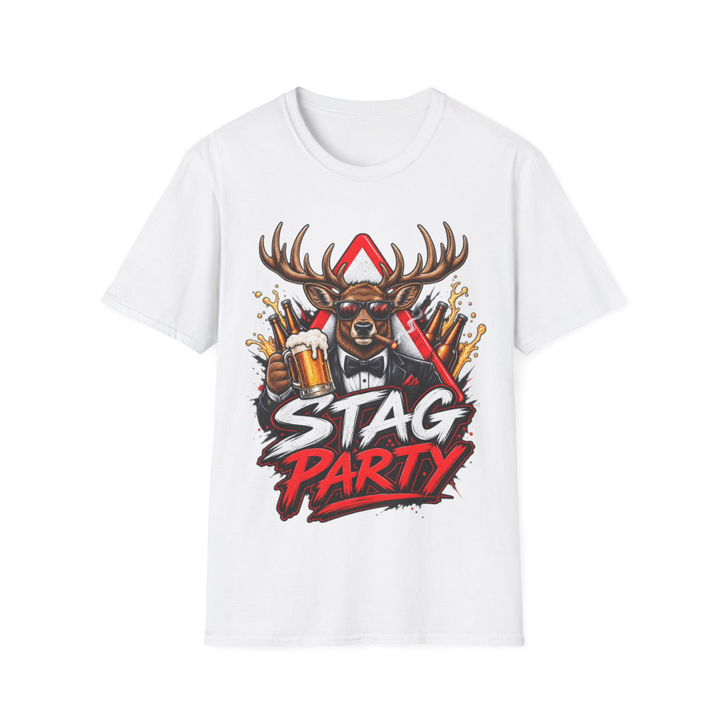 Stag Party Adult T-Shirt — Funny Beer-Drinking Deer Graphic Tee for Bachelor Parties