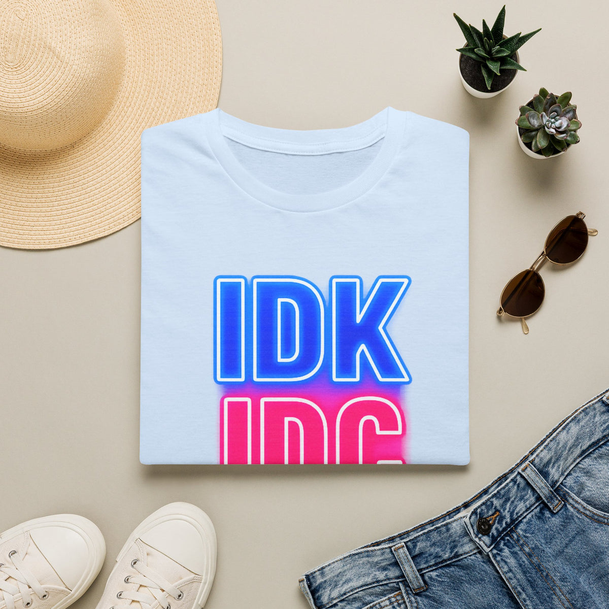 IDK IDC Dilligaf Graphic Adult T-Shirt – Neon Retro Statement Tee