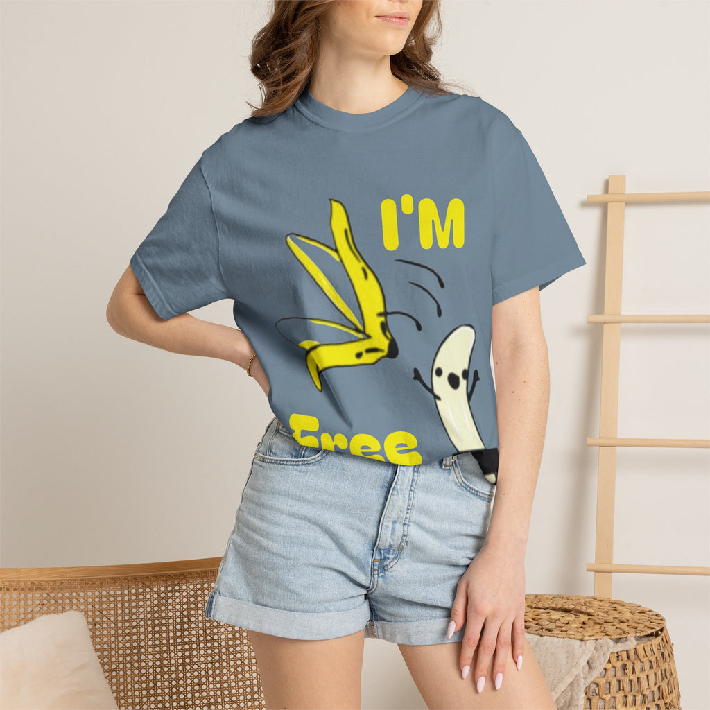 Banana Skateboard Adult T-Shirt — "I’m Free" Cute Skateboarding Banana Graphic Tee
