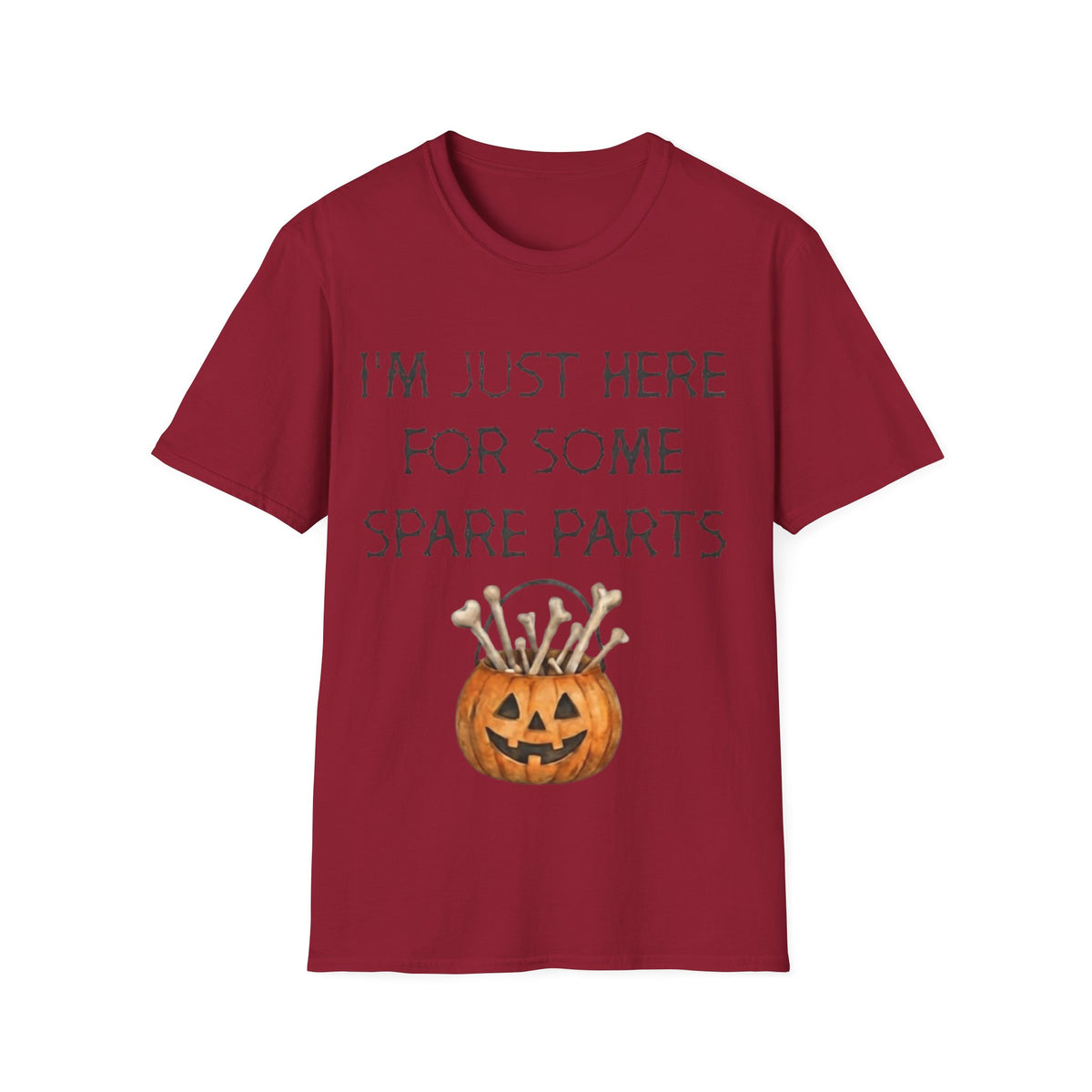Halloween Pumpkin Jack-o'-Lantern Adult T-Shirt — "I'm Just Here For Some Spare Parts"