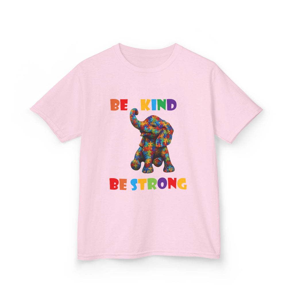 Colorful Patchwork Elephant Be Kind Be Strong Kids Tee | Rainbow Animal Shirt