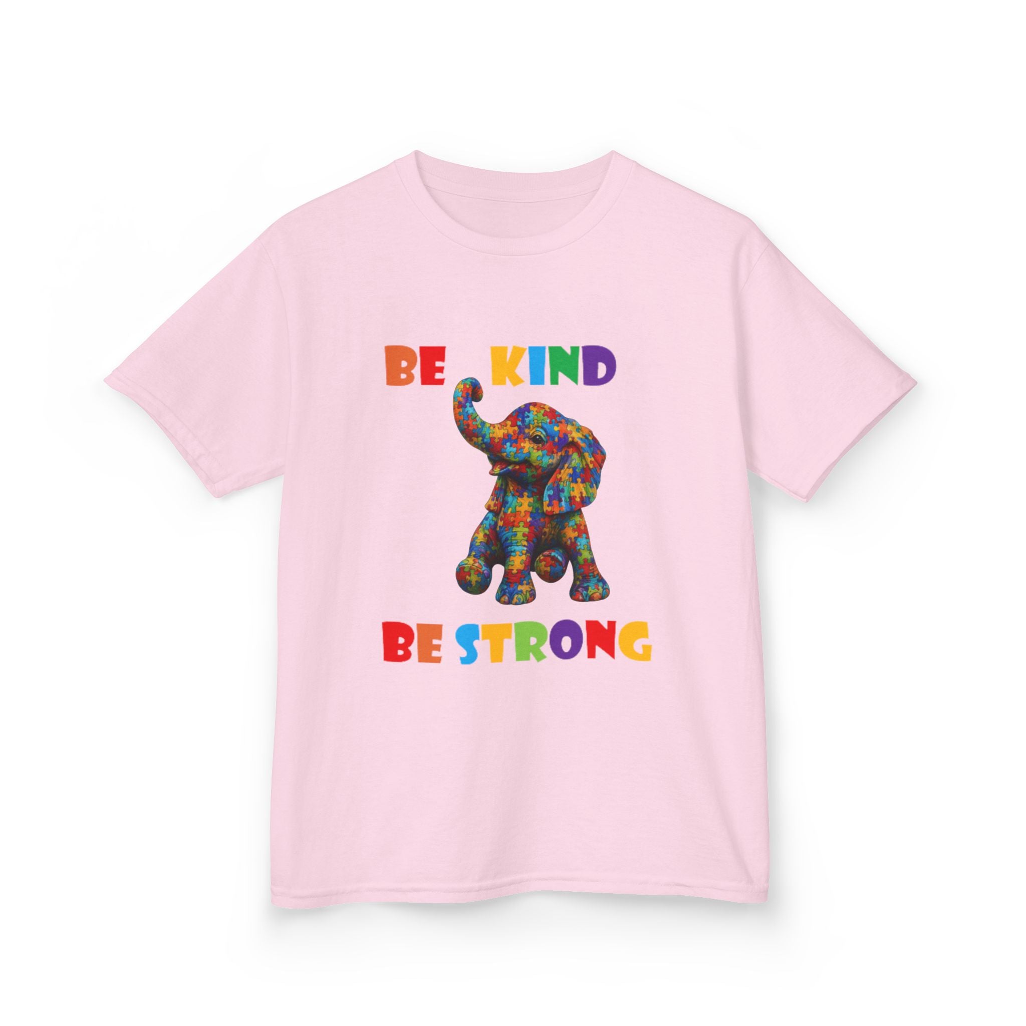 Colorful Patchwork Elephant Be Kind Be Strong Kids Tee | Rainbow Animal Shirt