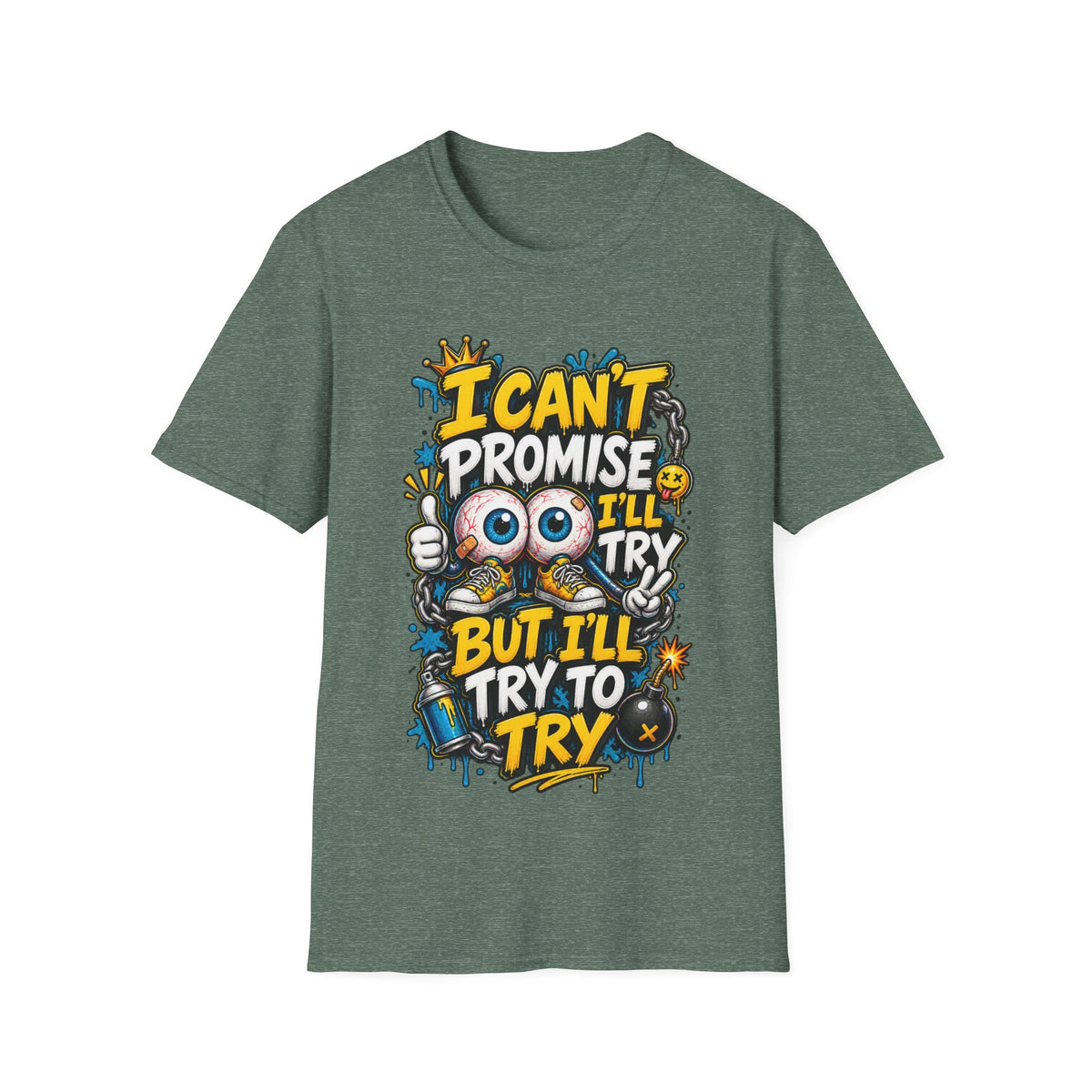 I Can't Promise I'll Try Graphic Adult T-Shirt — Funny Motivational Casual Tee