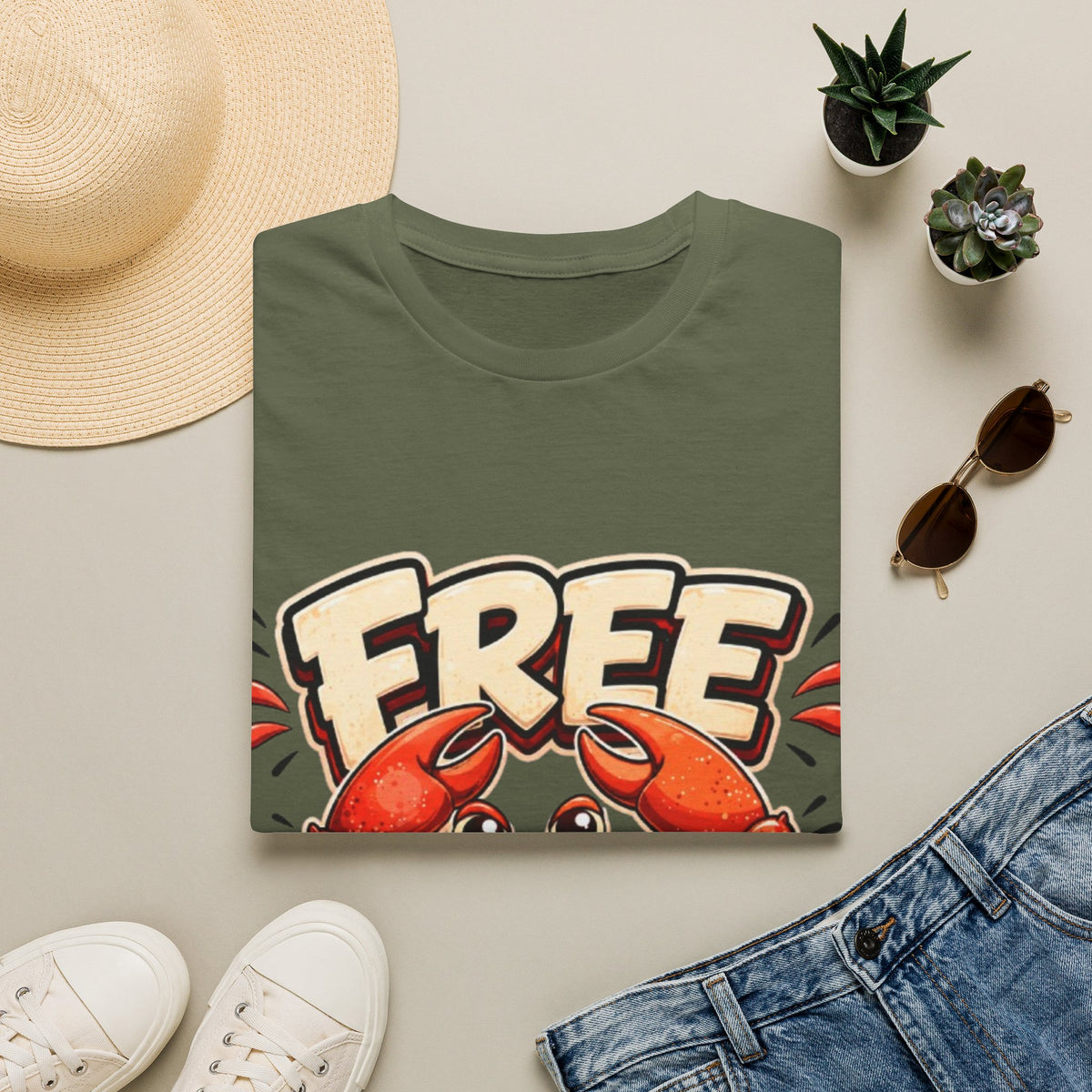 Free Crabs Adult T-Shirt — Funny Seafood Beach Graphic Tee