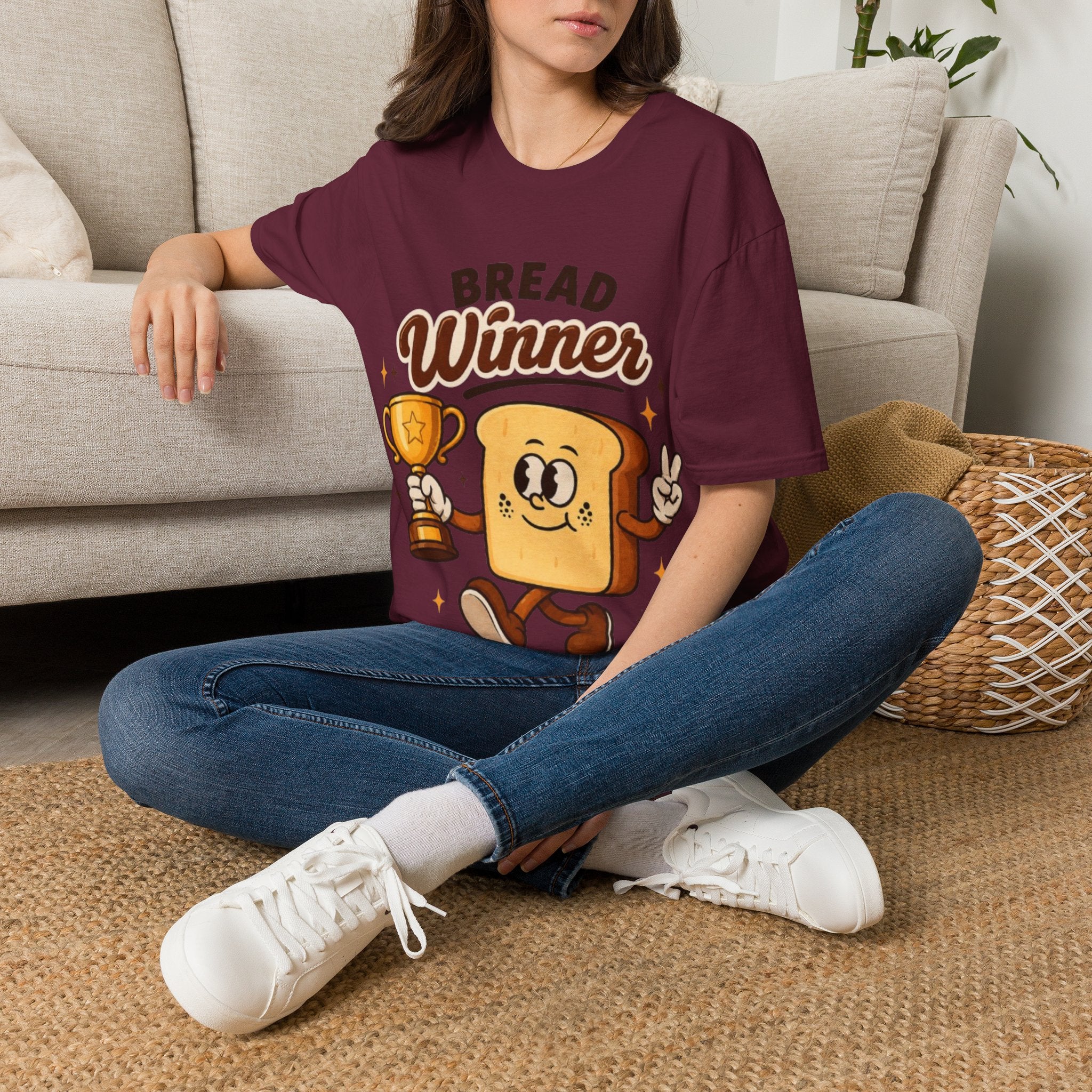 Bread Winner Adult T‑Shirt — Funny Toast Cartoon Tee for Bakers & Breakfast Lovers