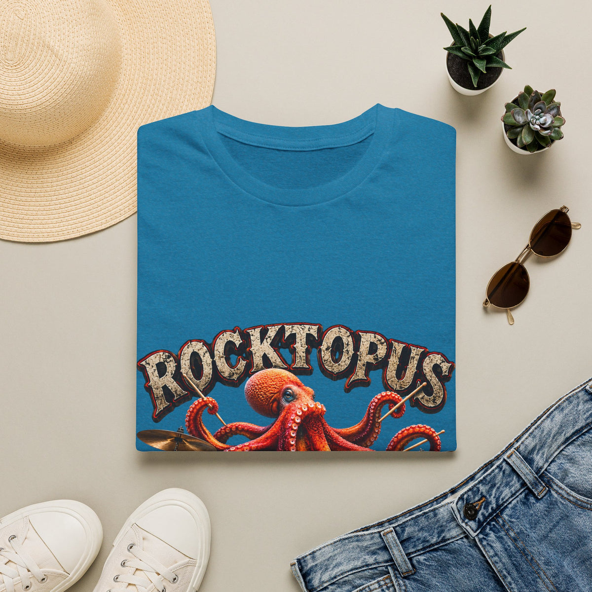 Rocktopus Drummer Adult T-Shirt — Octopus Band Vintage Rock Tee