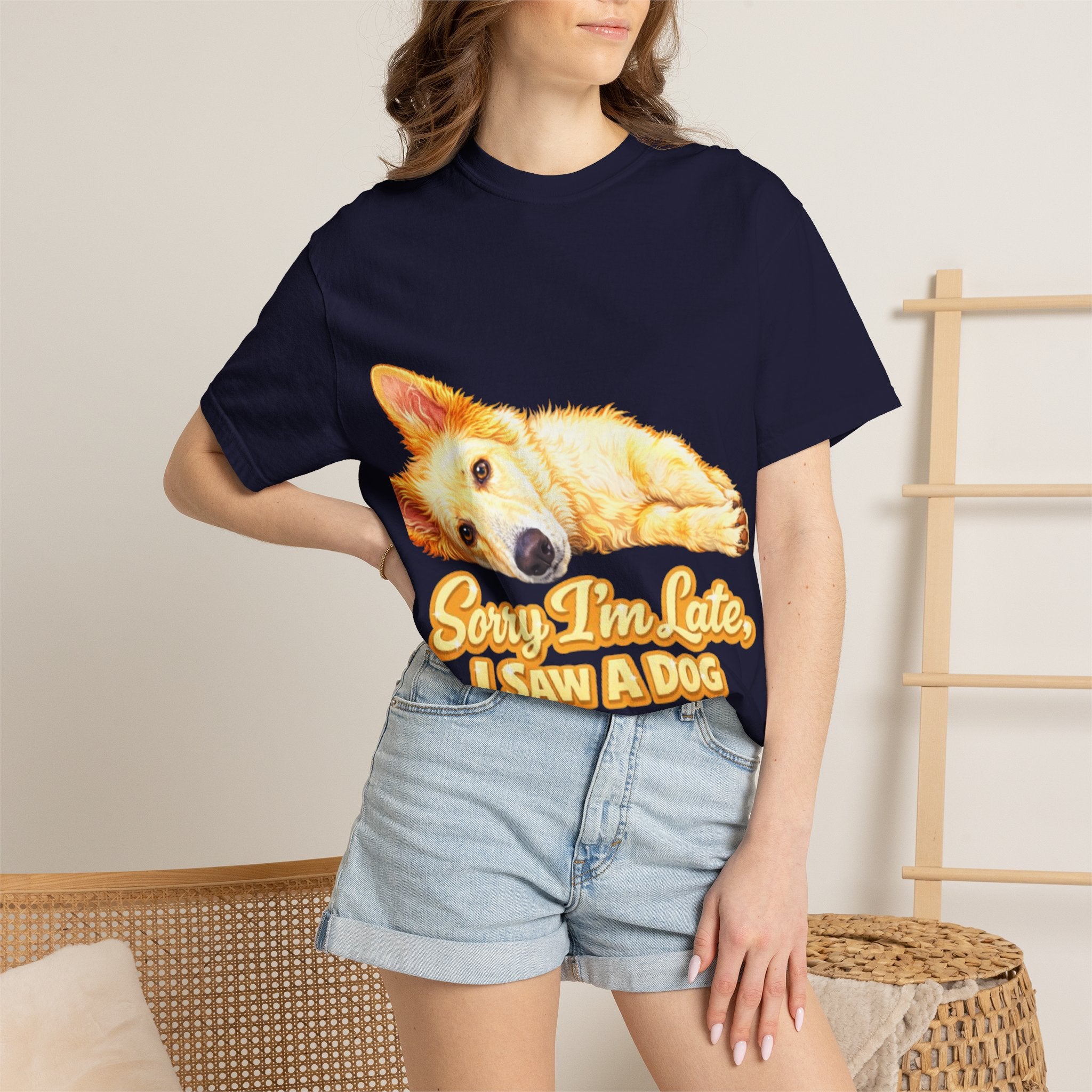 Dog Lover Adult T-Shirt — “Sorry I’m Late, I Saw a Dog” Graphic Tee