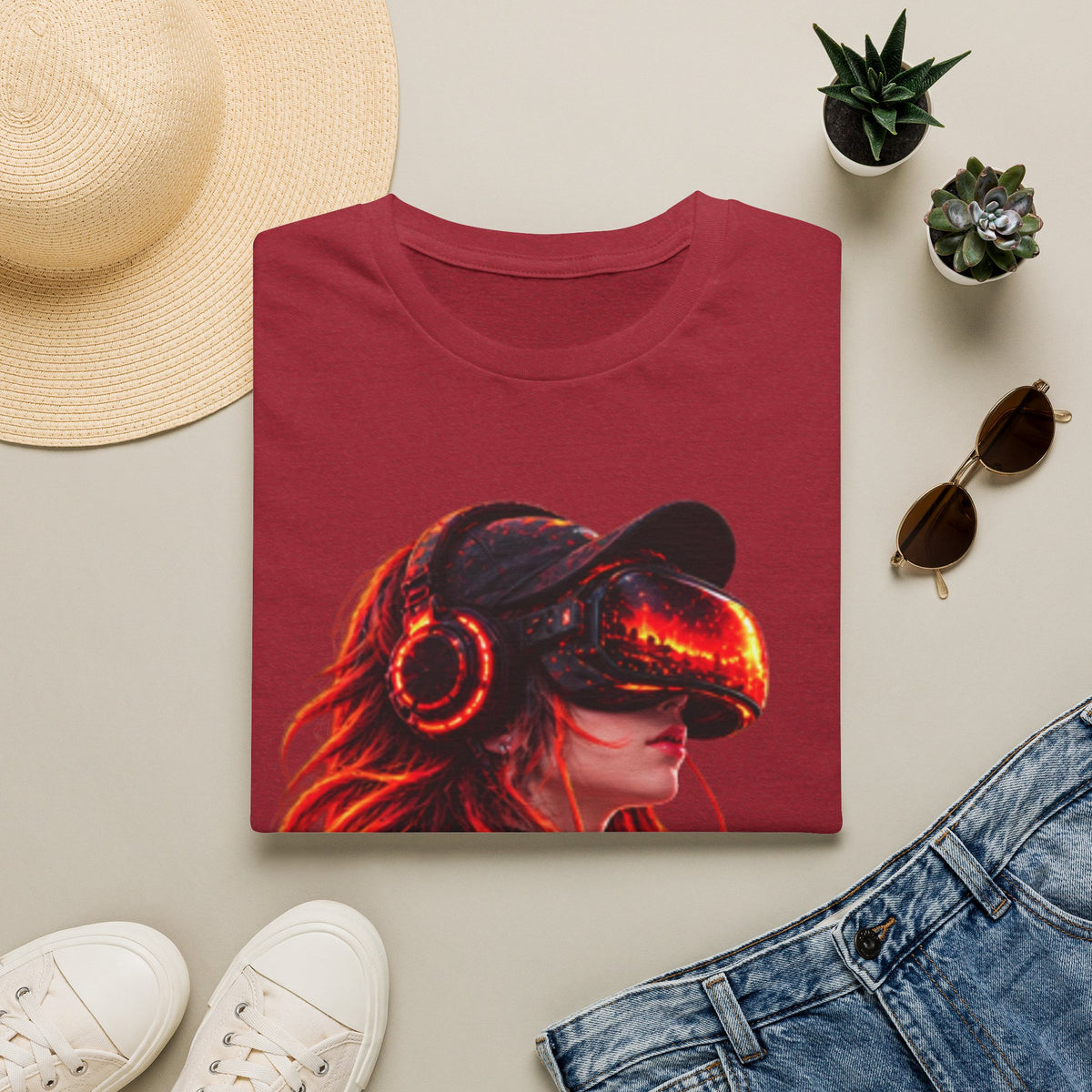 VR Girl Graphic Adult T-Shirt — Neon Cyberpunk Virtual Reality Tee