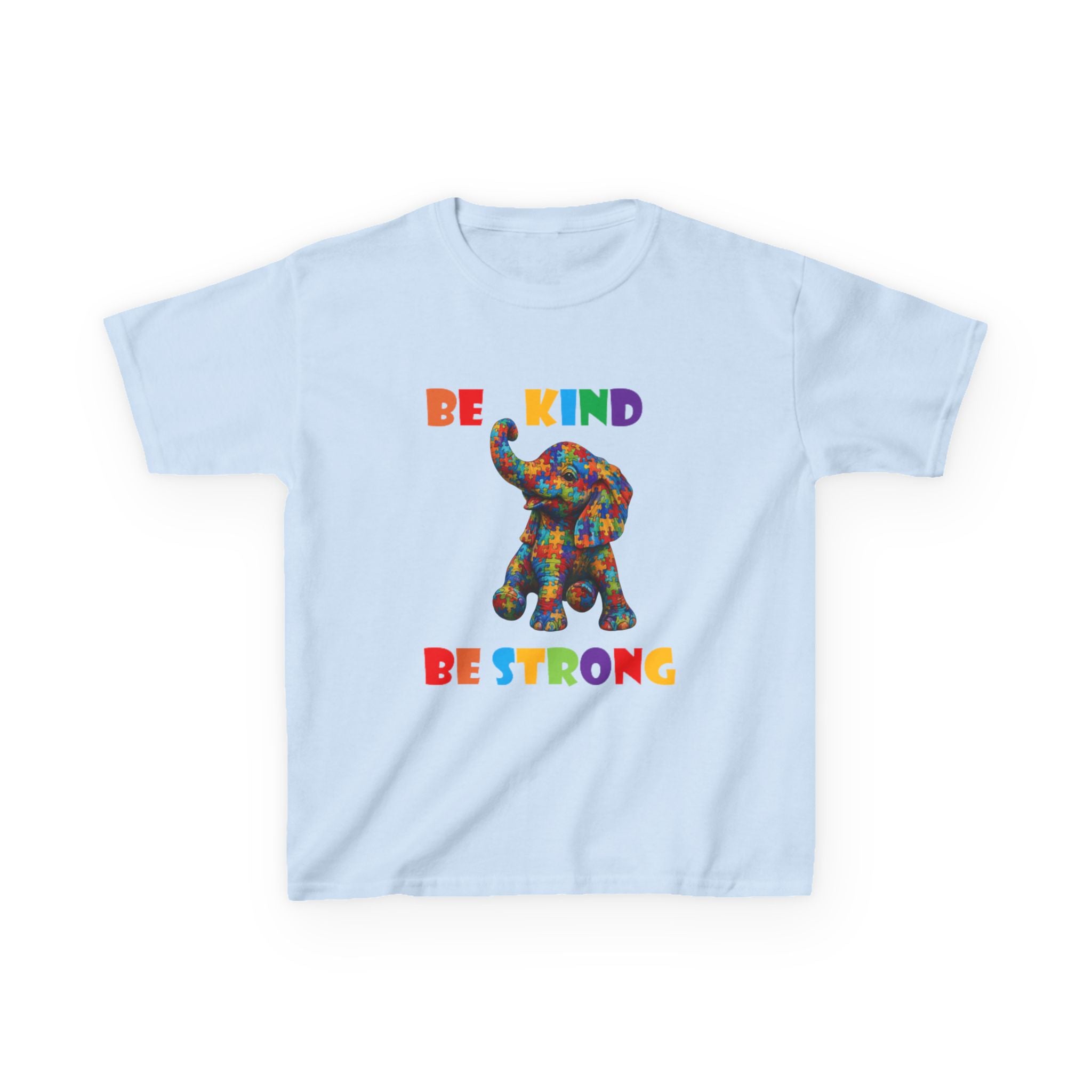 Colorful Patchwork Elephant Be Kind Be Strong Kids Tee | Rainbow Animal Shirt