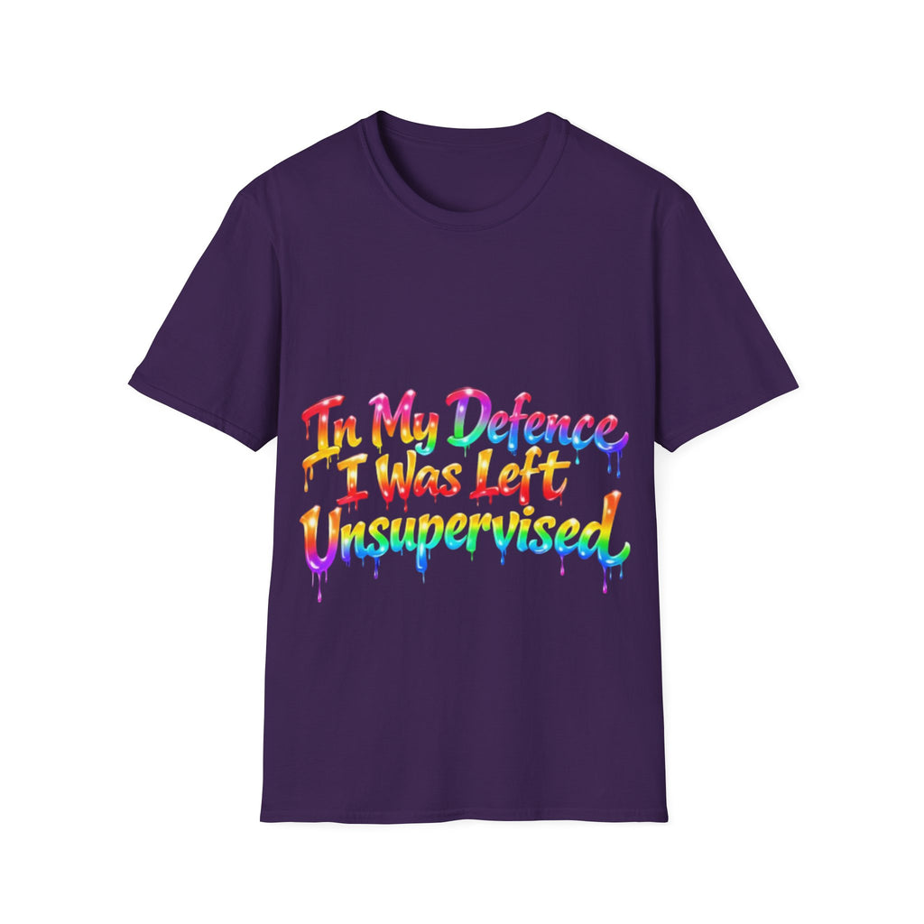 In My Defense I Was Left Unsupervised Adult T-Shirt – Funny Rainbow Casual Tee for Women & Men