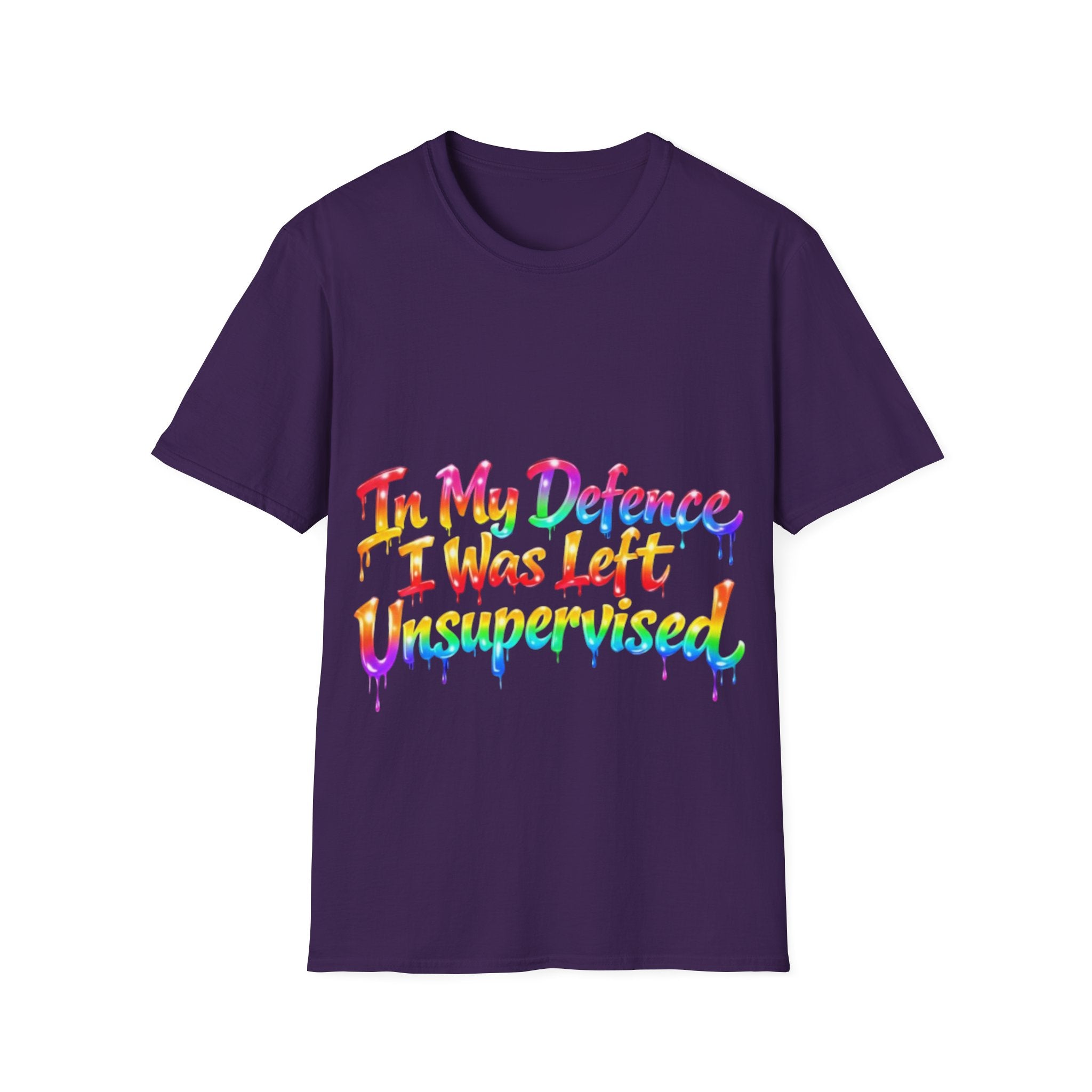 In My Defense I Was Left Unsupervised Adult T-Shirt – Funny Rainbow Casual Tee for Women & Men