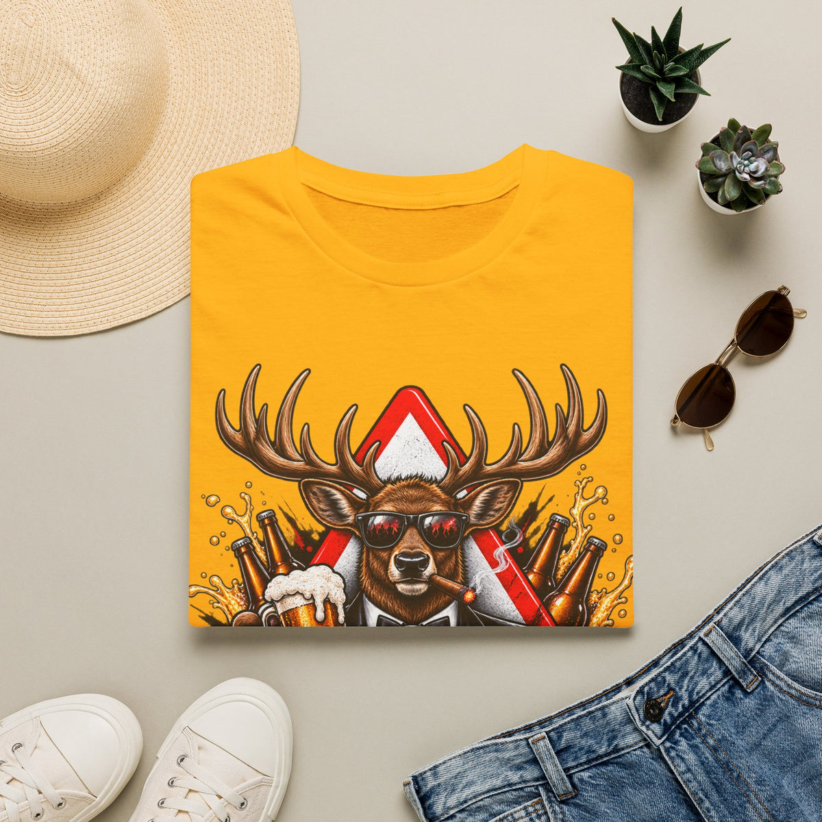 Stag Party Adult T-Shirt — Funny Beer-Drinking Deer Graphic Tee for Bachelor Parties