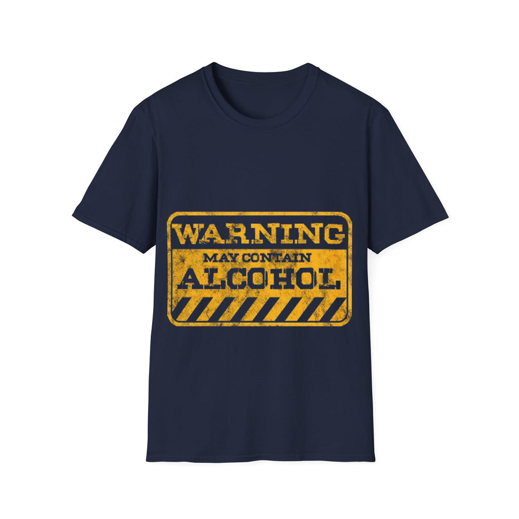 Adult T-Shirt — "WARNING: May Contain Alcohol" Distressed Graphic Tee