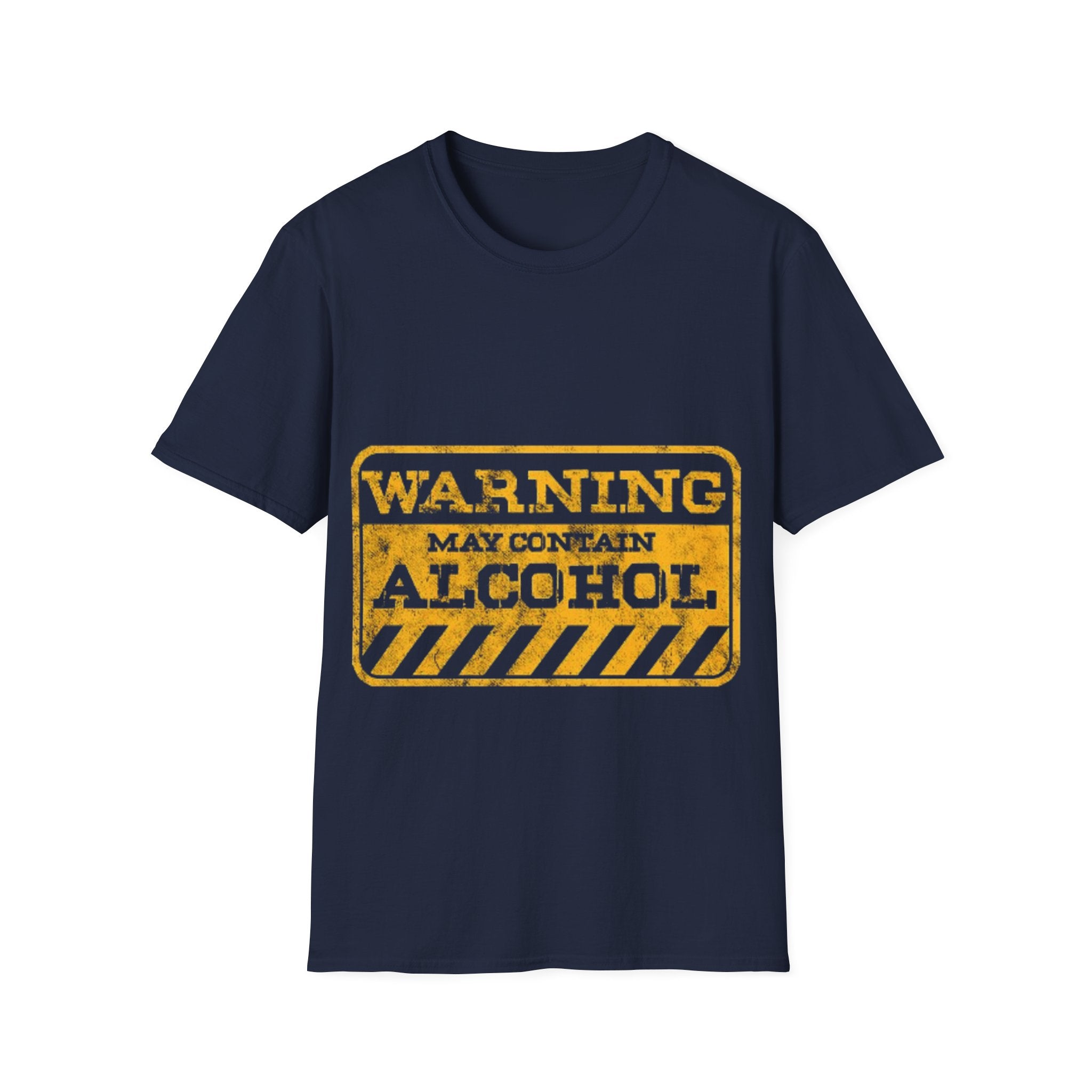 Adult T-Shirt — "WARNING: May Contain Alcohol" Distressed Graphic Tee