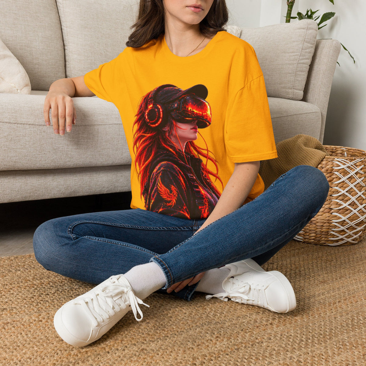 VR Girl Graphic Adult T-Shirt — Neon Cyberpunk Virtual Reality Tee