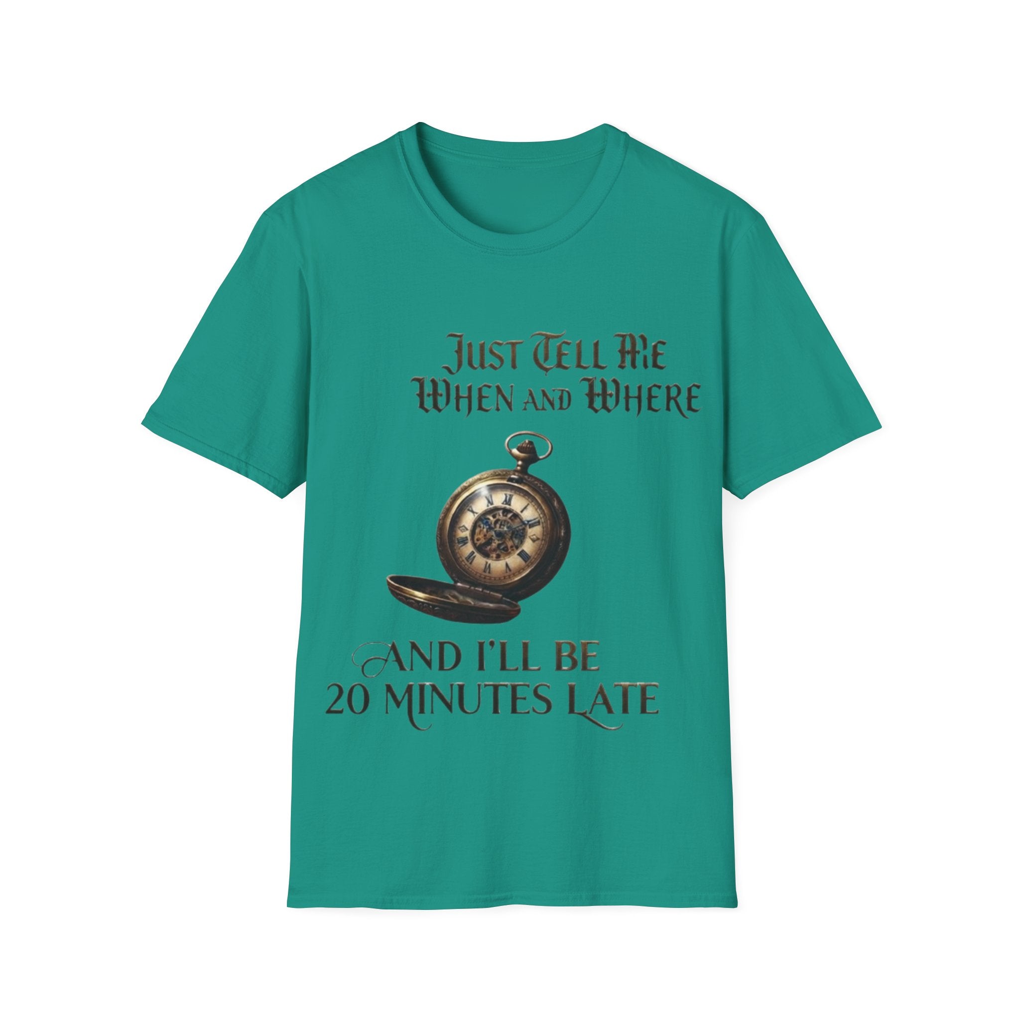 Pocket Watch Adult T-Shirt — "Just Tell Me When and Where" Vintage Timepiece Tee