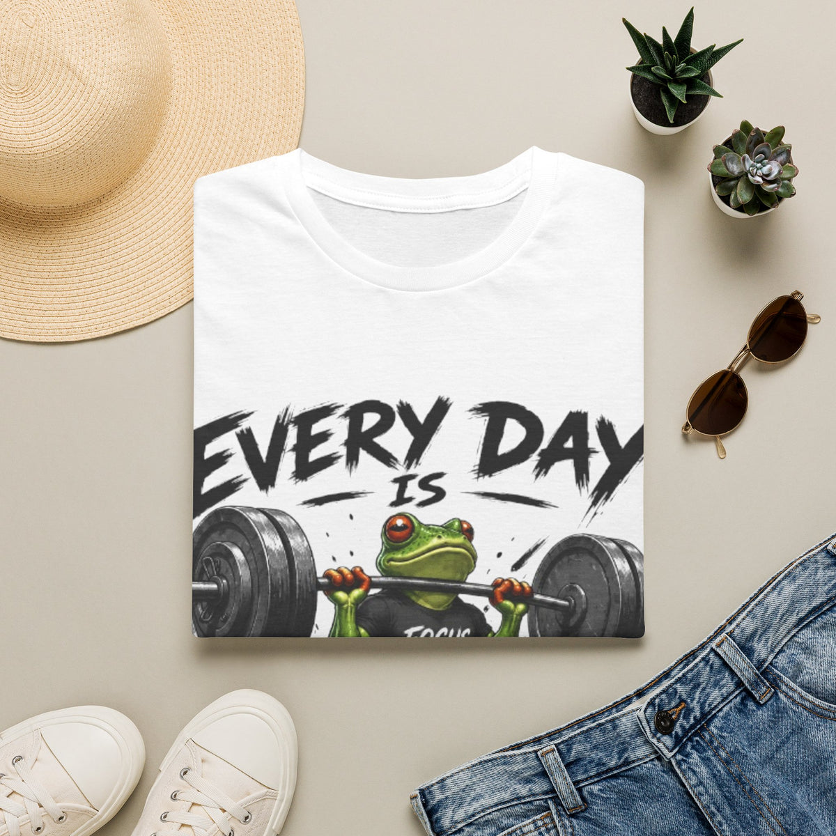 Weightlifting Frog Adult T‑Shirt — "Every Day Is Leg Day" Graphic Tee