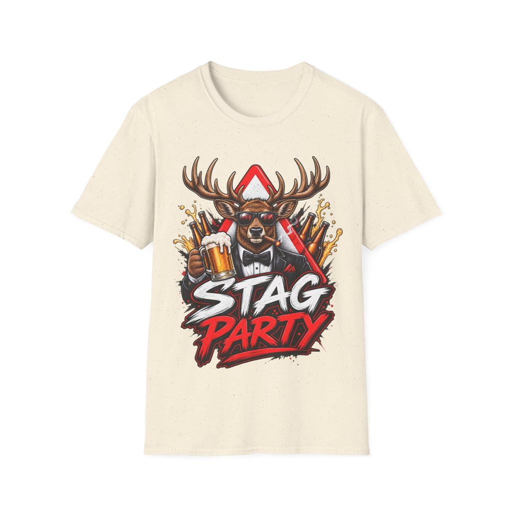 Stag Party Adult T-Shirt — Funny Beer-Drinking Deer Graphic Tee for Bachelor Parties