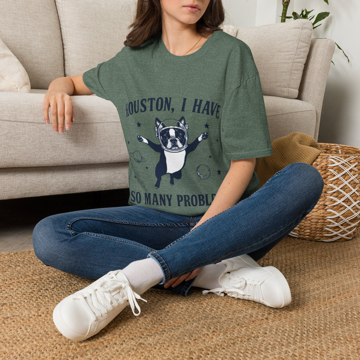 Adult T-Shirt — "Houston, I Have So Many Problems" Astronaut Dog Graphic Tee