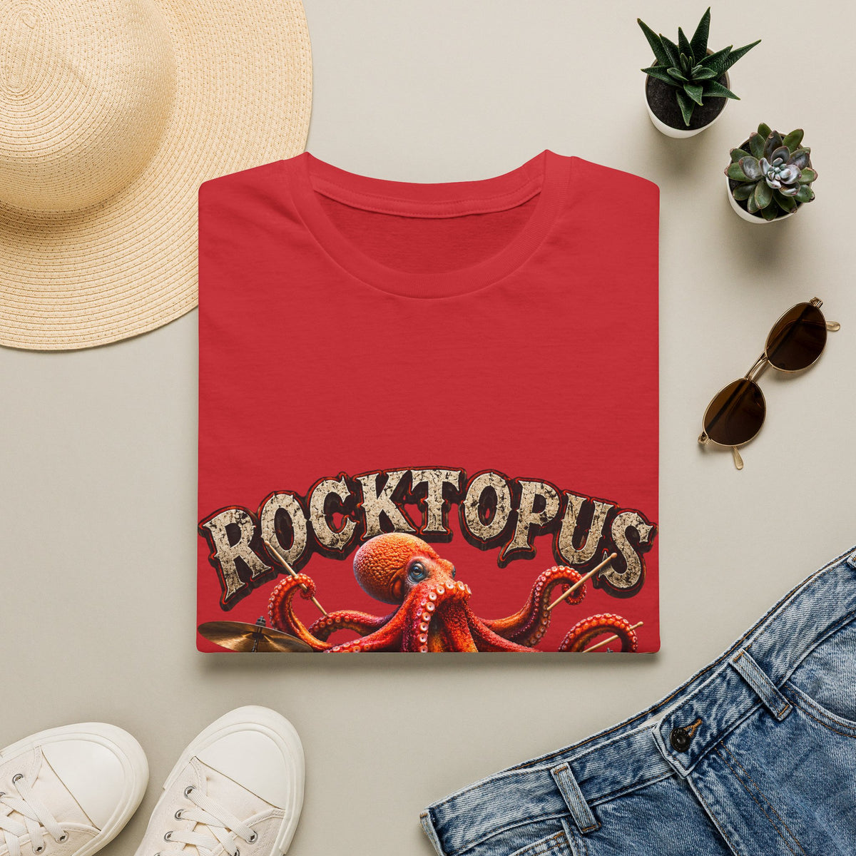 Rocktopus Drummer Adult T-Shirt — Octopus Band Vintage Rock Tee