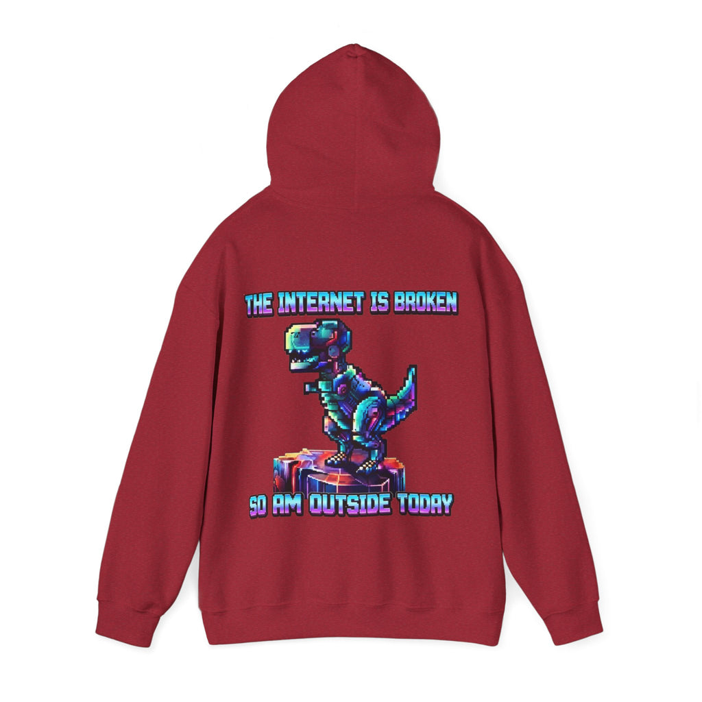 Retro Pixel Dino Adult Hoodie - "The Internet Is Broken So I’m Outside Today"