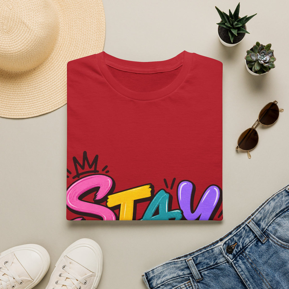 Stay Weird Adult T-Shirt — Colorful Graffiti Graphic Tee