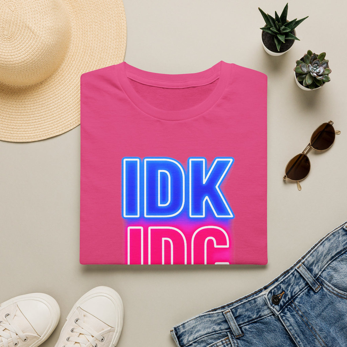IDK IDC Dilligaf Graphic Adult T-Shirt – Neon Retro Statement Tee