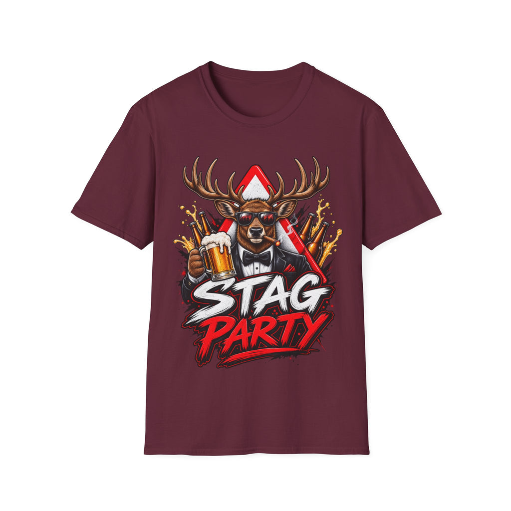 Stag Party Adult T-Shirt — Funny Beer-Drinking Deer Graphic Tee for Bachelor Parties