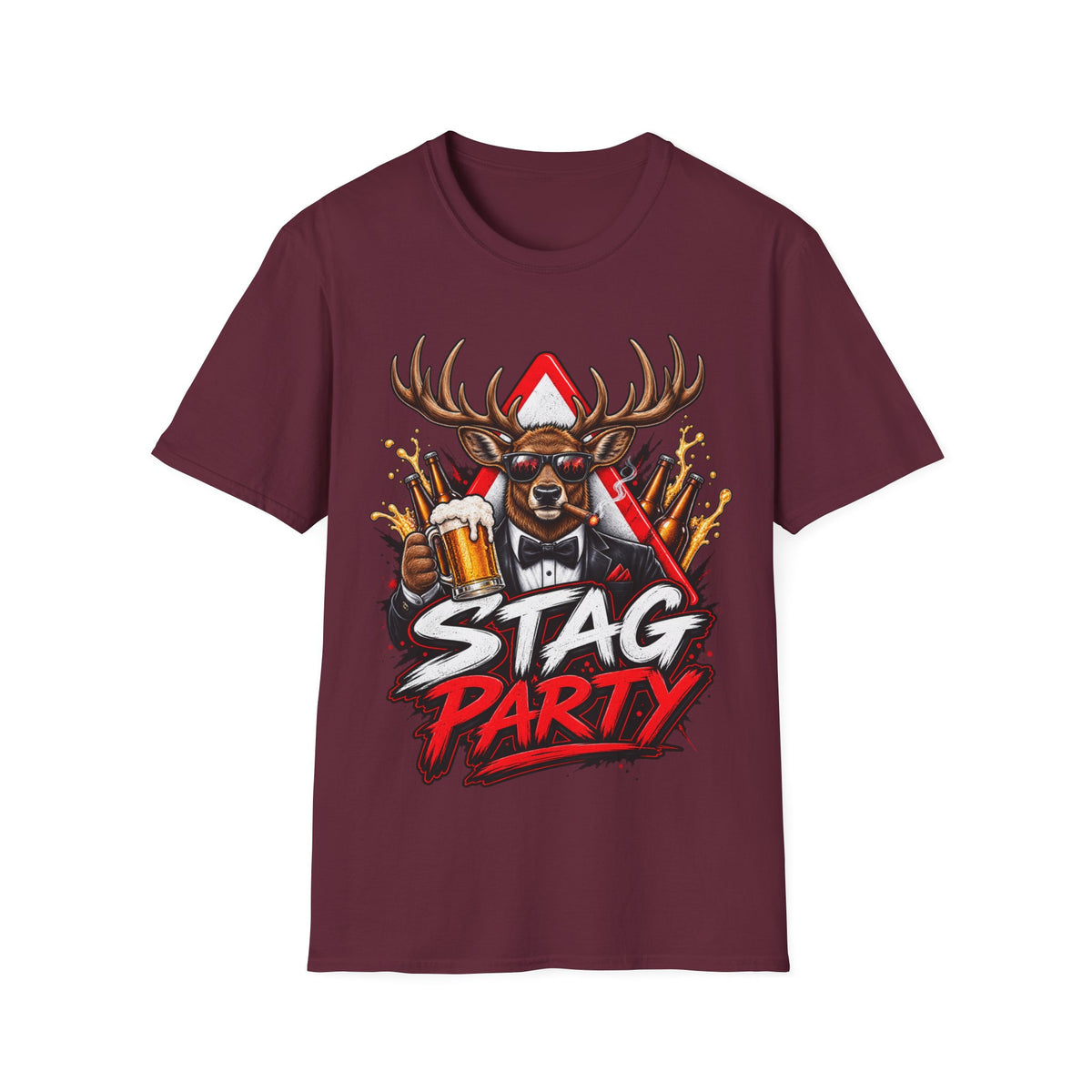 Stag Party Adult T-Shirt — Funny Beer-Drinking Deer Graphic Tee for Bachelor Parties