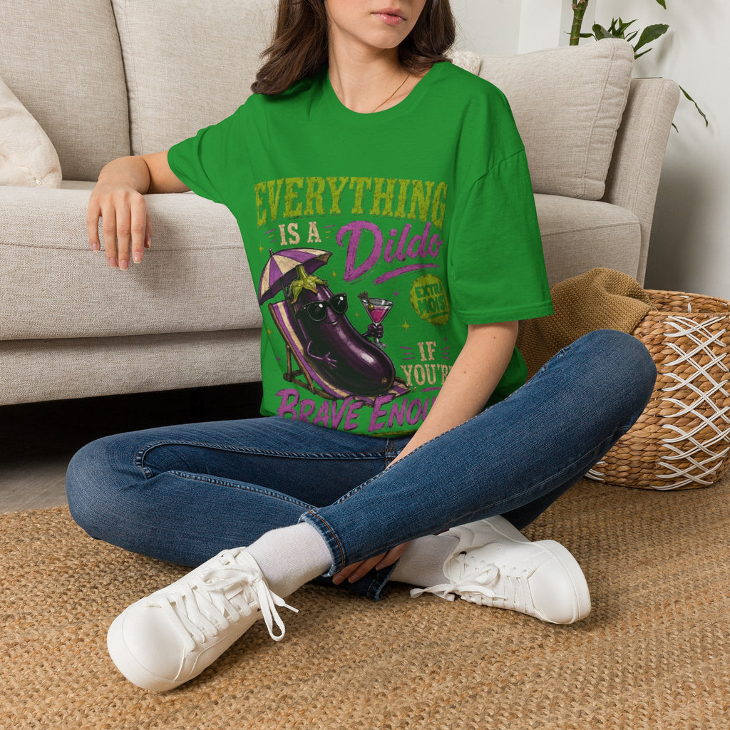 Graphic Adult T‑Shirt — "Everything Is a Dildo" Humorous Eggplant Design
