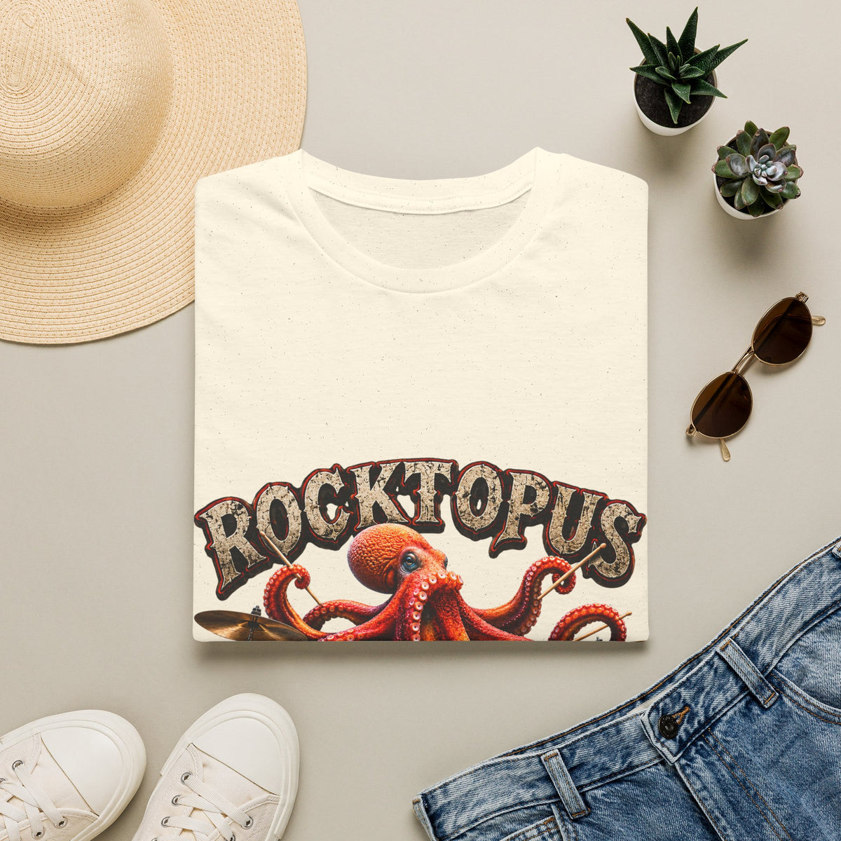 Rocktopus Drummer Adult T-Shirt — Octopus Band Vintage Rock Tee