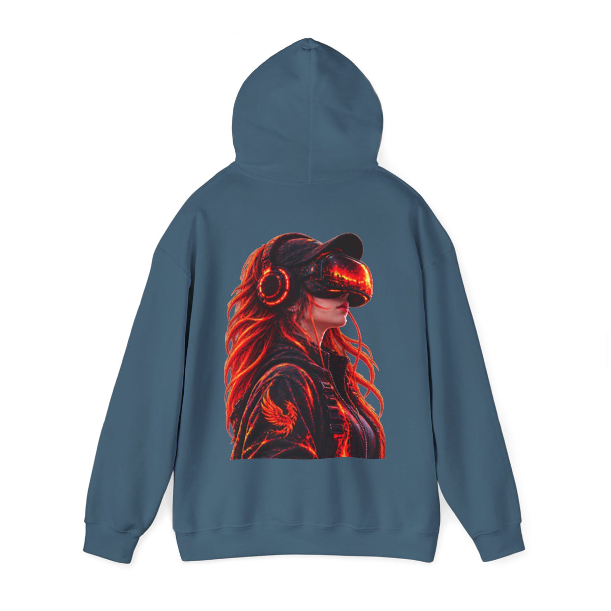 VR Headset Adult Hoodie — Futuristic Gamer Portrait Graphic Hooded Sweatshirt