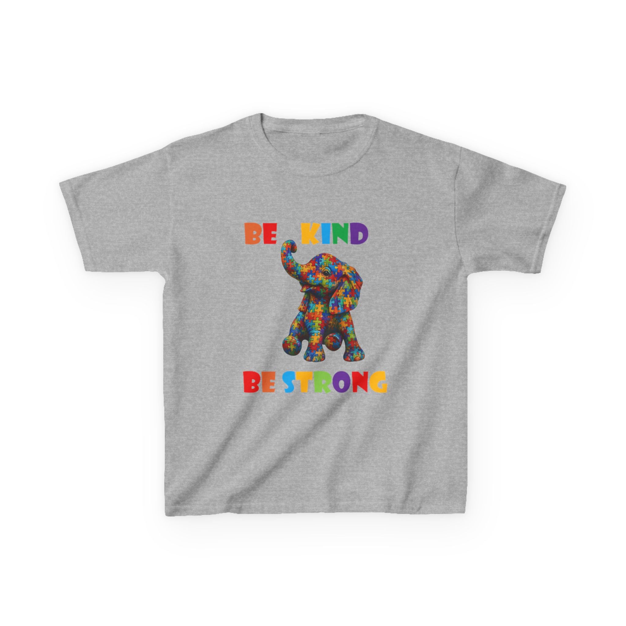 Colorful Patchwork Elephant Be Kind Be Strong Kids Tee | Rainbow Animal Shirt