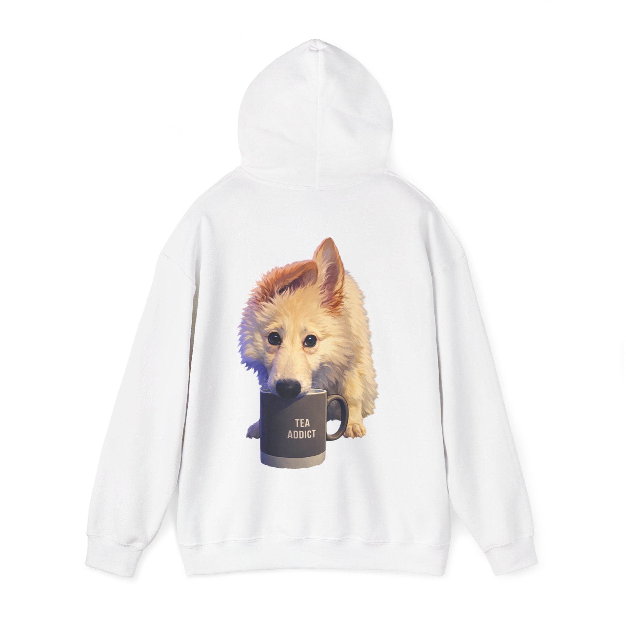 Cute Fluffy Dog With Tea Mug Adult Hoodie | Dog Illustration Sweatshirt