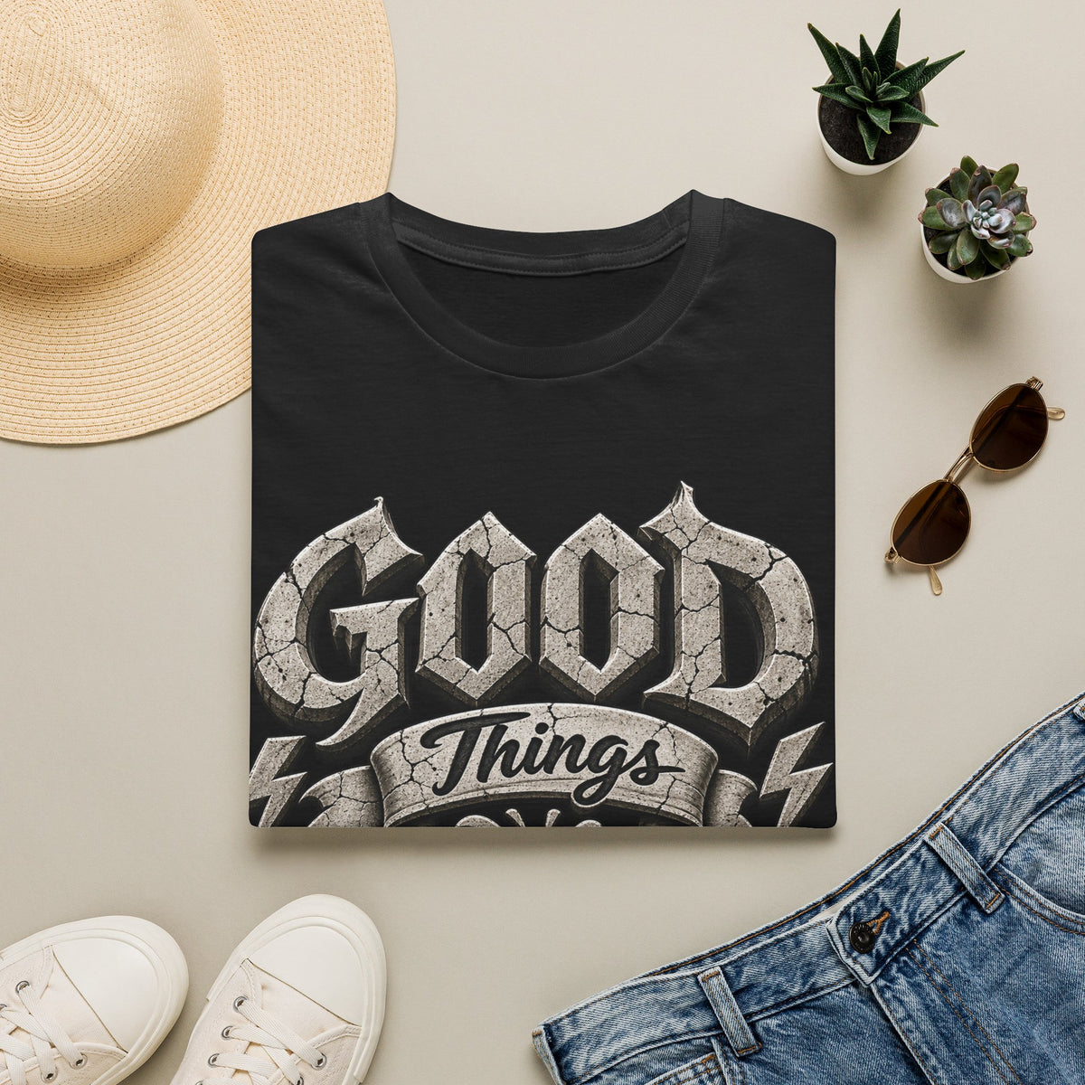 Adult T-Shirt — 'Good Things Take Time' Vintage Script Graphic Tee
