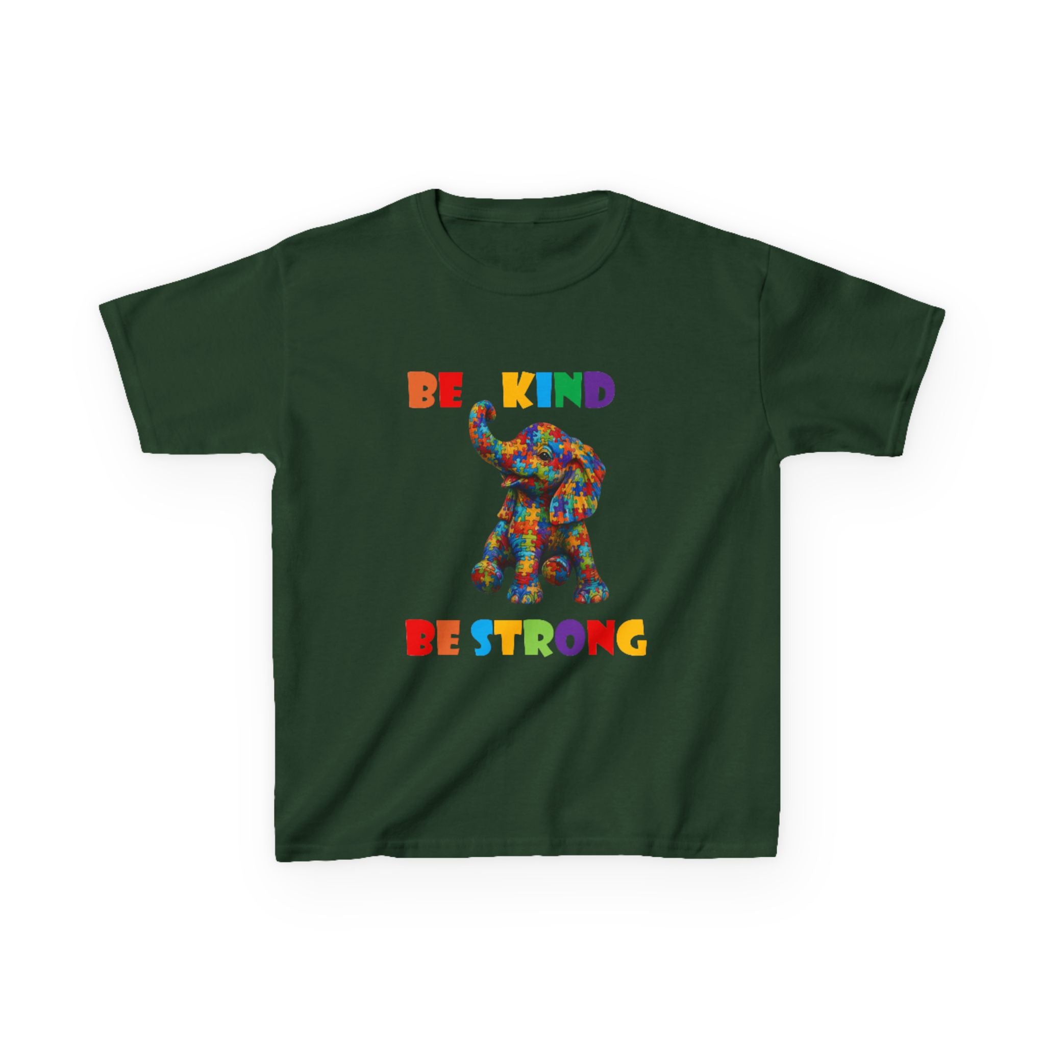 Colorful Patchwork Elephant Be Kind Be Strong Kids Tee | Rainbow Animal Shirt